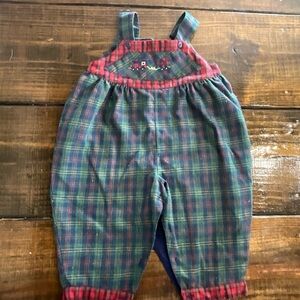 Vintage Sarah Louise Plaid Boys Bubble Romper Embroidered Train 12 Months